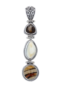 Sterling Silver Elk Ivory Pendant with Quartz & Agate