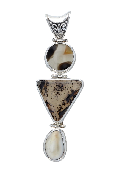 Sterling Silver Elk Ivory Pendant with Agates