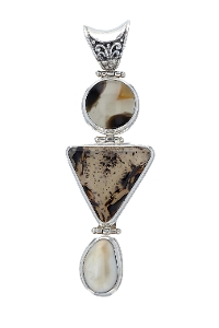 Sterling Silver Elk Ivory Pendant with Agates