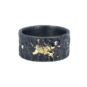 Rustic Band Sterling Silver with 18K Yellow Gold & Diamonds