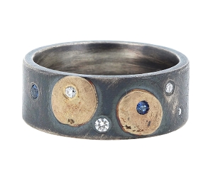 Rustic Band Sterling Silver/Gold with Stones