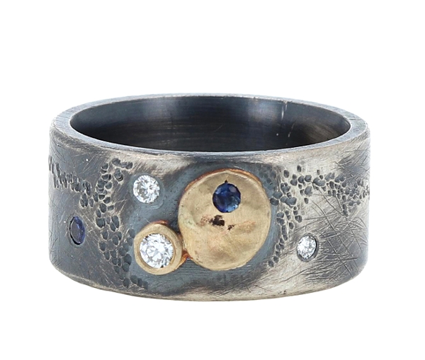 Rustic Band Sterling Silver/Gold with Stones