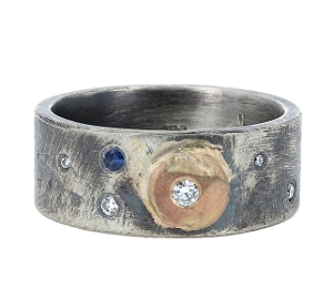 Rustic Band Sterling Silver/Gold with Stones