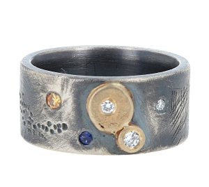 Rustic Band Sterling Silver/Gold with Stones