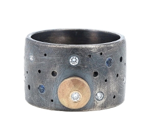 Rustic Band Sterling Silver/Gold with Stones