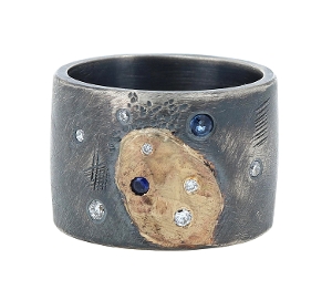 Rustic Band Sterling Silver/Gold with Stones