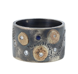 Rustic Band Sterling Silver/Gold with Stones