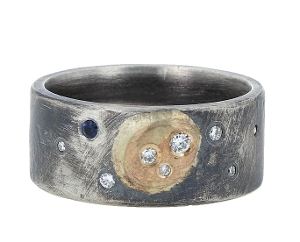 Rustic Band Sterling Silver/Gold with Stones
