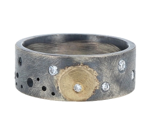 Rustic Band Sterling Silver/Gold with Stones