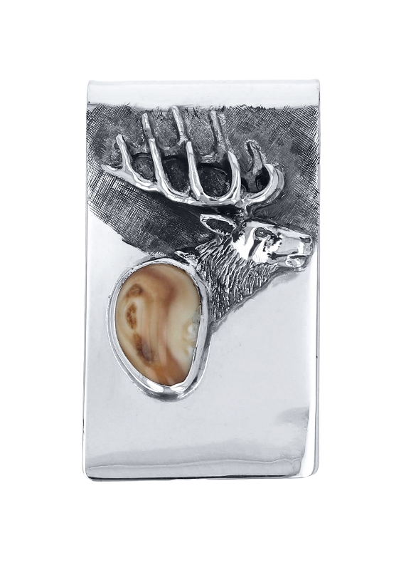 Large Round Black Skull Pendant Money Clip Leaping Deer Money Clip display picture 1