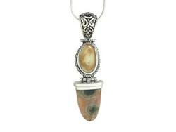 Sterling Silver Elk Ivory & Ocean Jasper Pendant