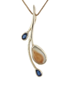 Modern 14K Gold Elk Ivory Pendant with Sapphires